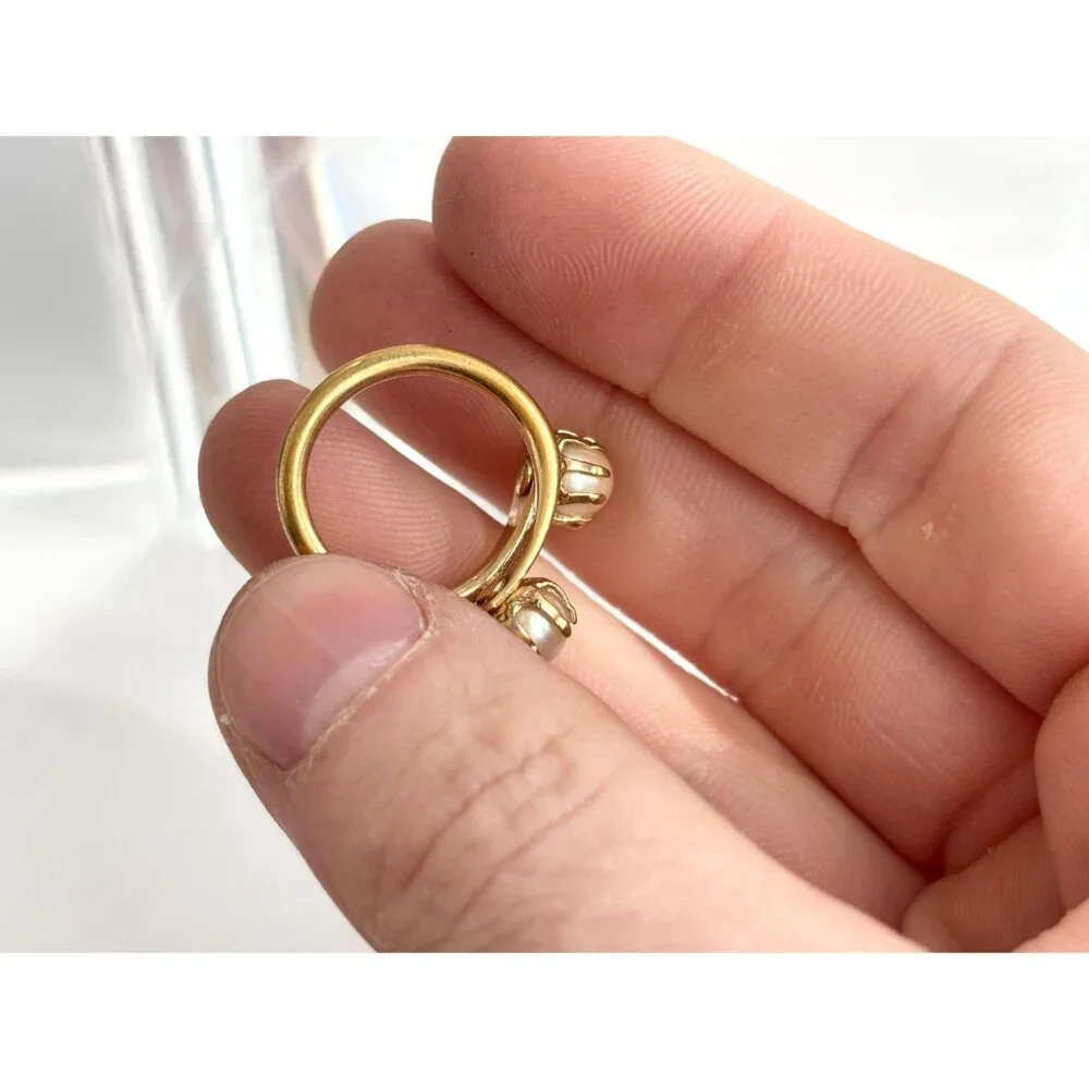 Faux Pearl Wrap Adjustable Gold Toned Costume Jewelry Vintage Ring - sz 4.25 - Picture 12 of 16